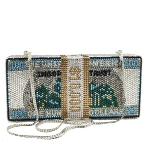 Rhinestone Dollar bags Crystal clutch Purse Women’s Chain Mini Minaudiere Fashion Lady Evening Shoulder Handbag Banquet Clutches