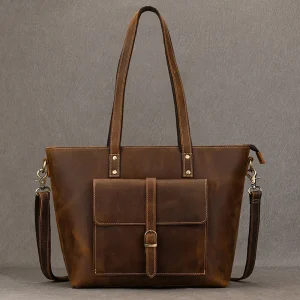 Luufan Genuine Leather Women‘s Tote Big Capacity Daily Business Handbag 14 inch PC Bag Female Large Travel Shoulder Message Bag